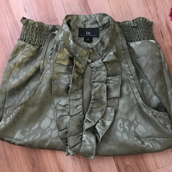 Byer California Leopard Ruffled Halter Top S Green - Picture 3 of 5